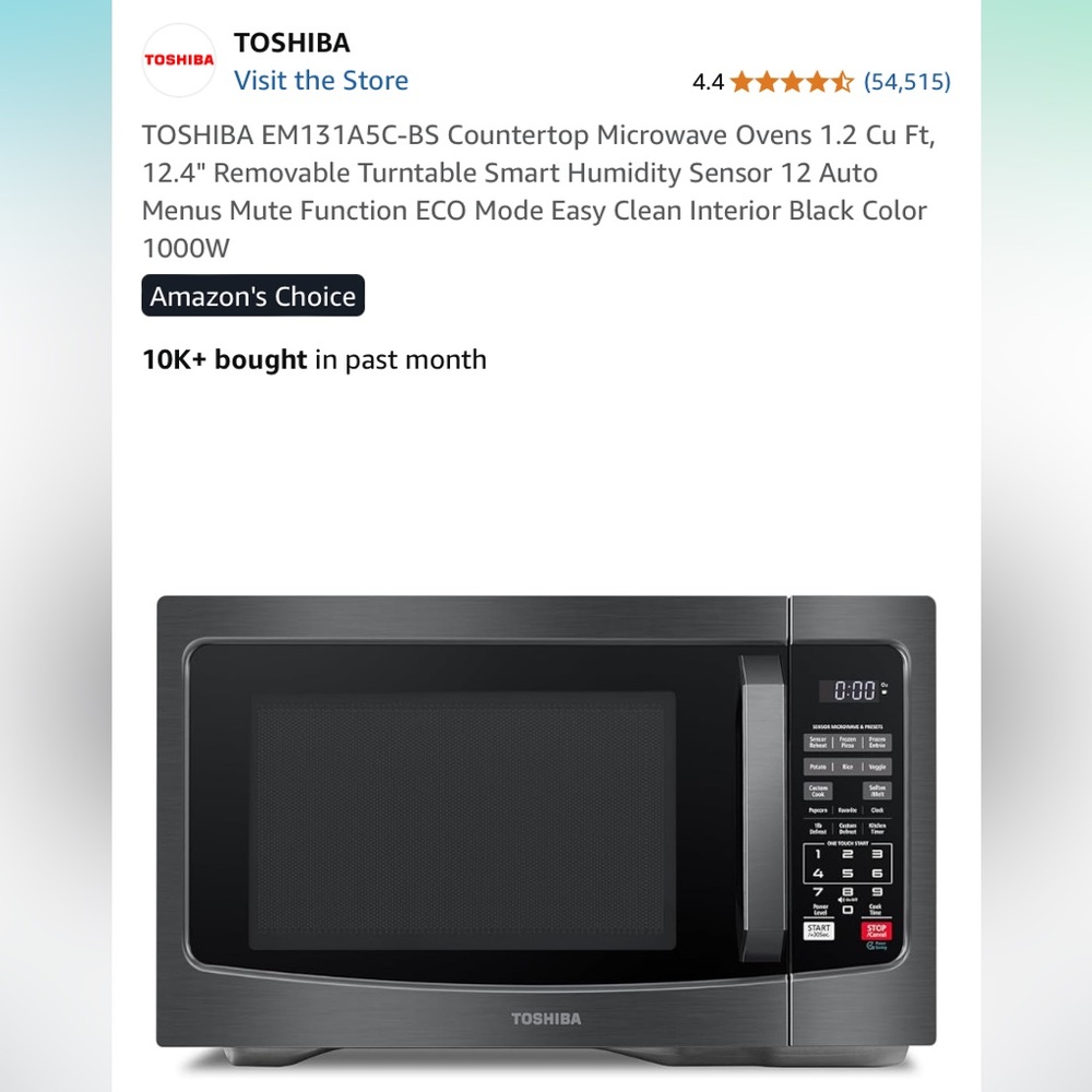 Toshiba Stainless Steel Microwave with Black Accents